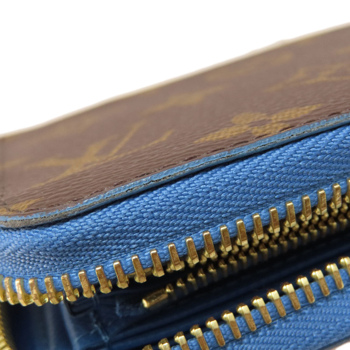 LOUIS VUITTON Long Wallet Purse M63894 Monogram canvas Brown Zippy Wallet Monogram Blue Jean Women Used Authentic