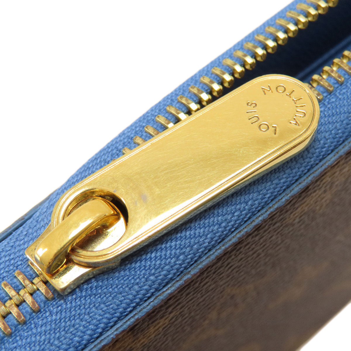 LOUIS VUITTON Long Wallet Purse M63894 Monogram canvas Brown Zippy Wallet Monogram Blue Jean Women Used Authentic