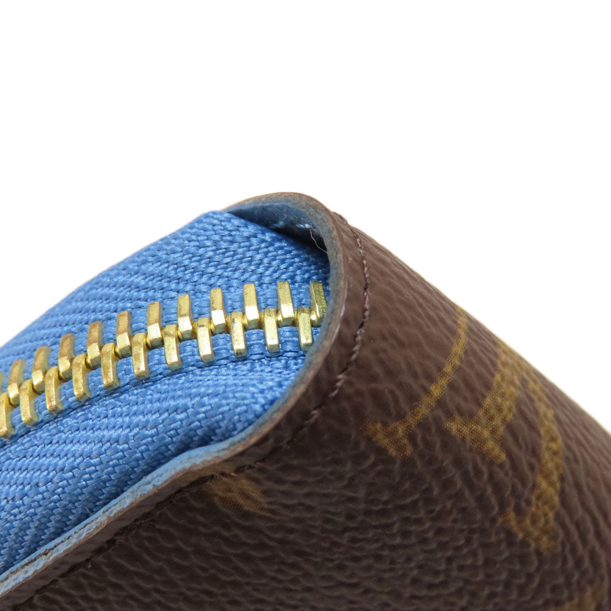 LOUIS VUITTON Long Wallet Purse M63894 Monogram canvas Brown Zippy Wallet Monogram Blue Jean Women Used Authentic