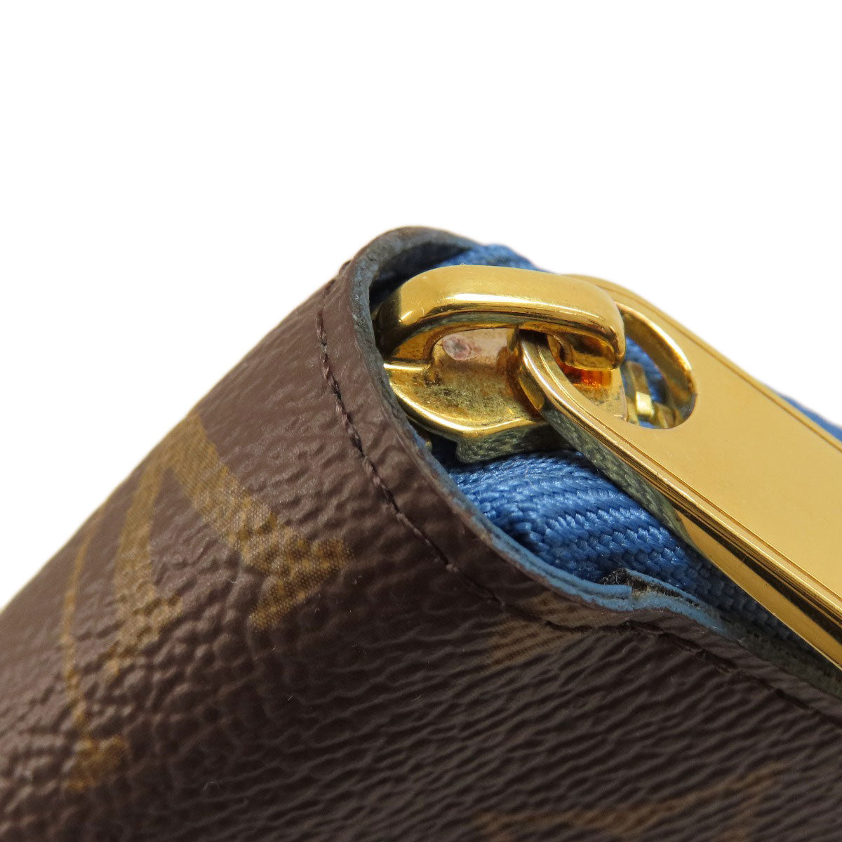 LOUIS VUITTON Long Wallet Purse M63894 Monogram canvas Brown Zippy Wallet Monogram Blue Jean Women Used Authentic