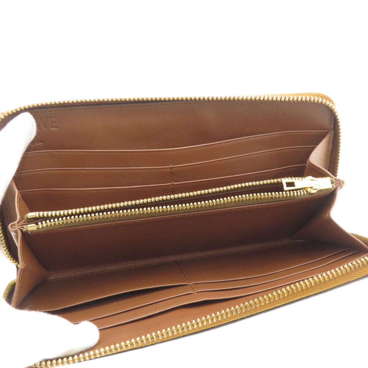 LOEWE Long Wallet Purse Calfskin Brown anagram star Women Used Authentic