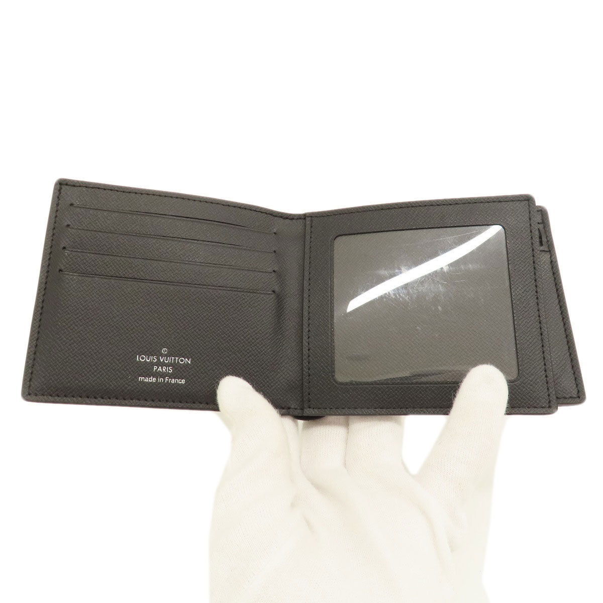 LOUIS VUITTON Bifold Wallet M62045 Taiga Leather black Portefeuille Amerigo NM mens Used Authentic