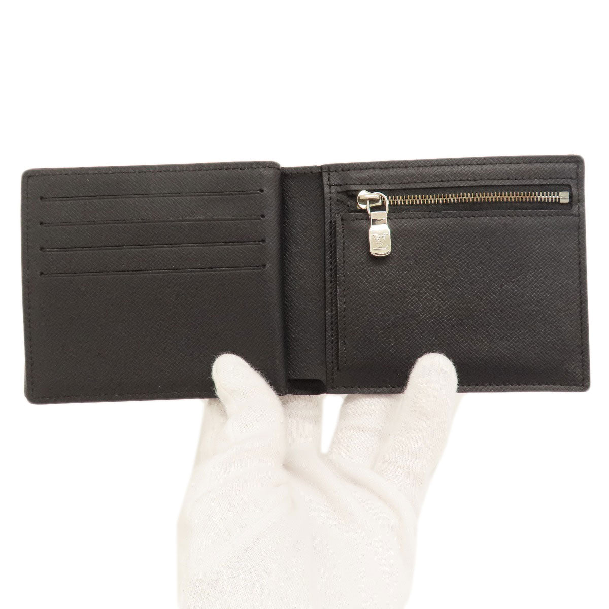 LOUIS VUITTON Bifold Wallet M62045 Taiga Leather black Portefeuille Amerigo NM mens Used Authentic