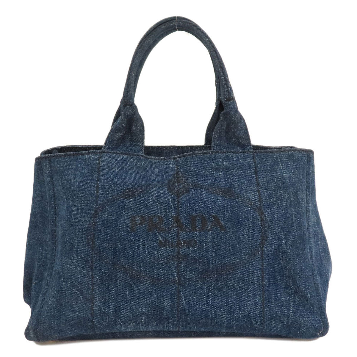 PRADA Tote Bag B1877B denim blue Canapa Women Used Authentic
