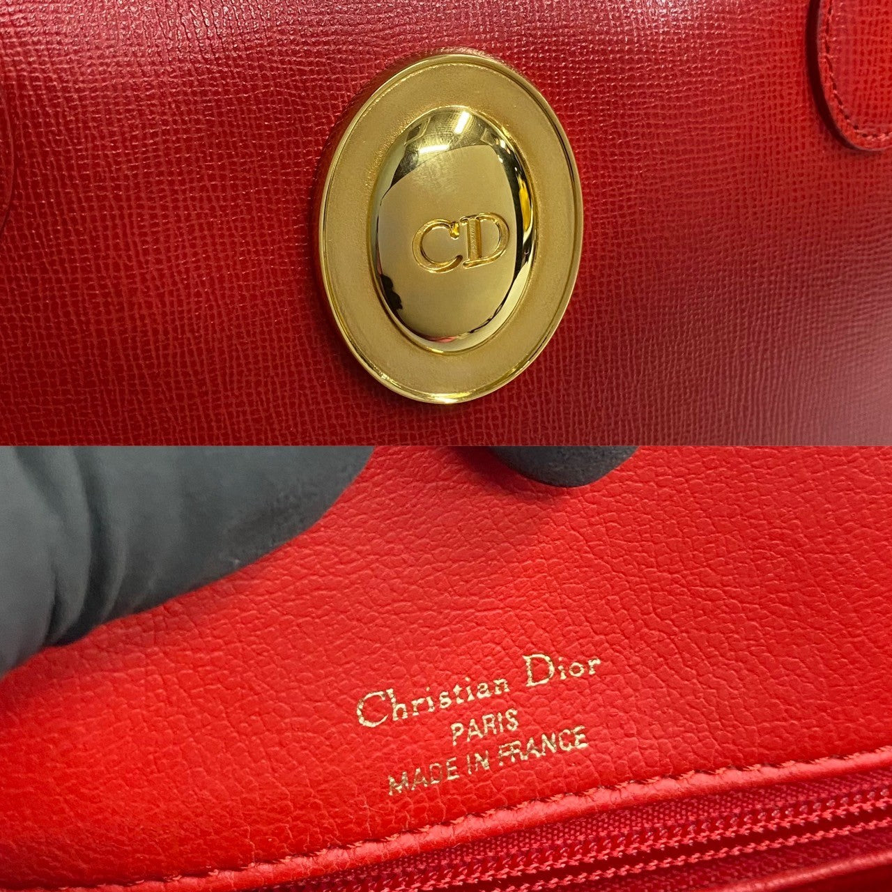 Dior Shoulder Bag leather Red CD logo Metal Women Used Authentic