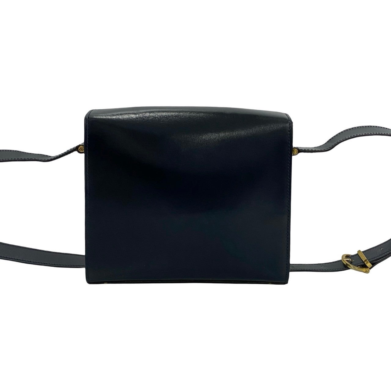 CELINE Shoulder Bag leather Navy logo ring Metal Women Used Authentic
