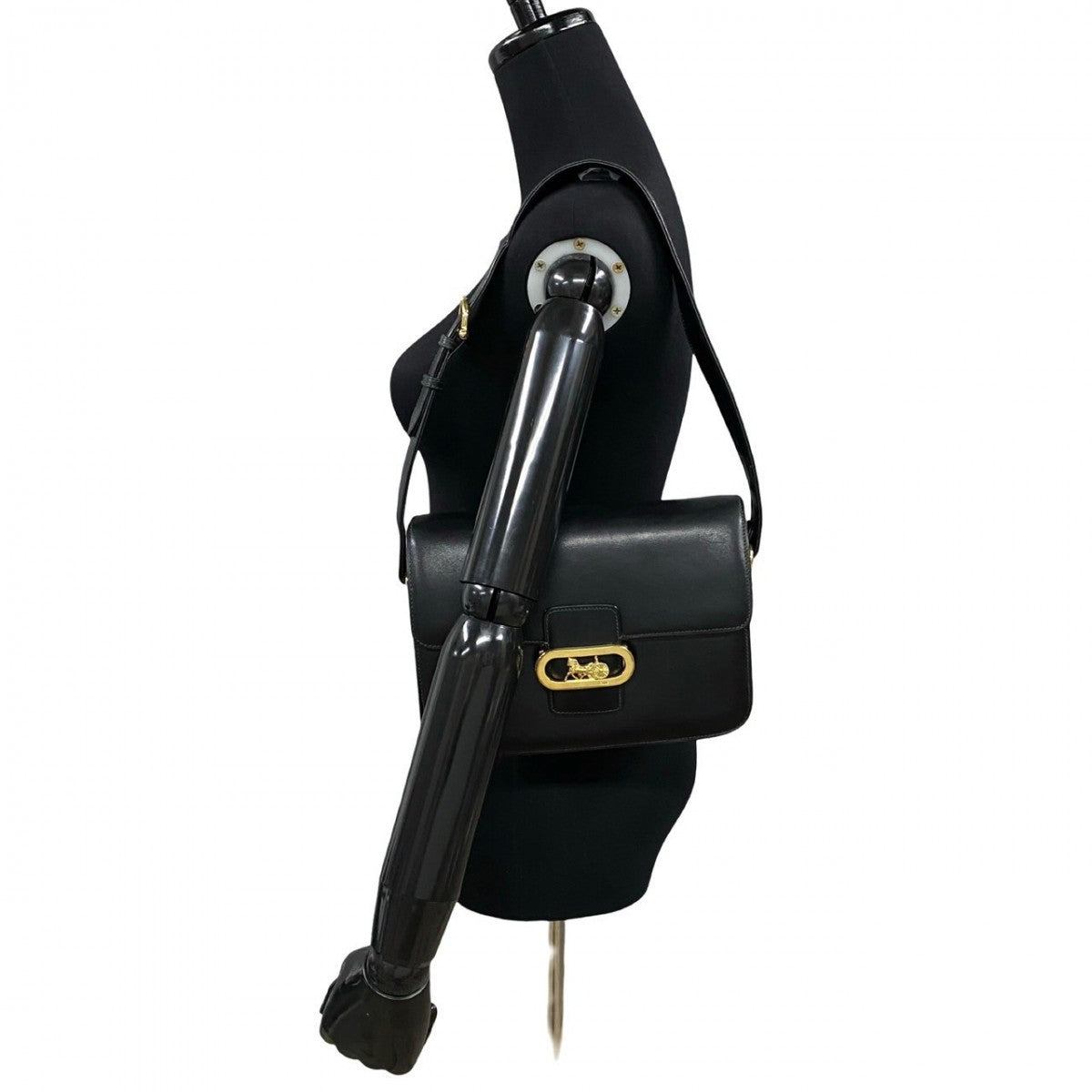 CELINE Shoulder Bag Calfskin, Leather black logo carriage Metal Women Used Authentic