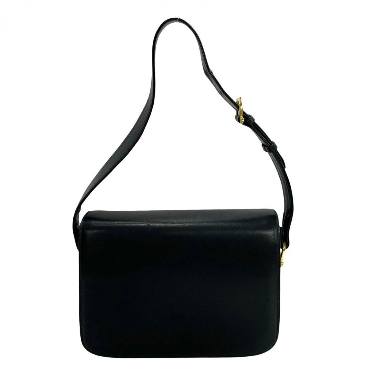 CELINE Shoulder Bag Calfskin, Leather black logo carriage Metal Women Used Authentic