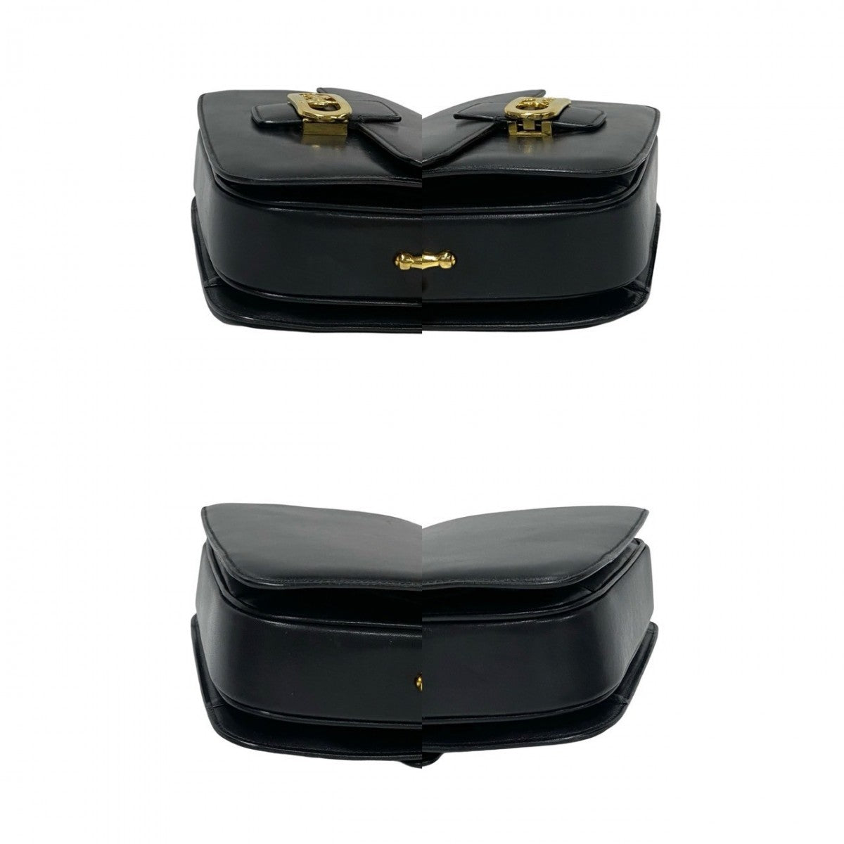 CELINE Shoulder Bag Calfskin, Leather black logo carriage Metal Women Used Authentic