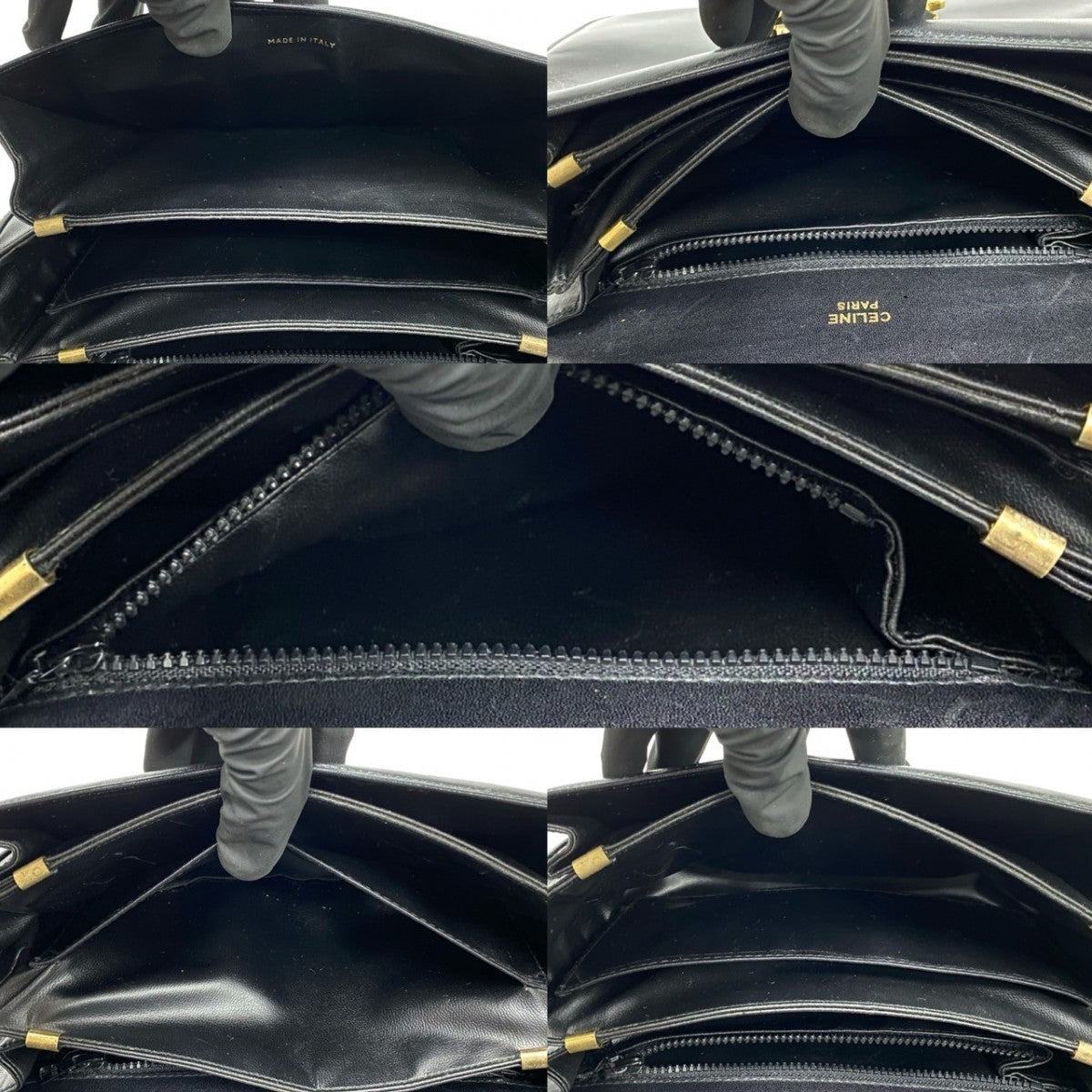 CELINE Shoulder Bag Calfskin, Leather black logo carriage Metal Women Used Authentic