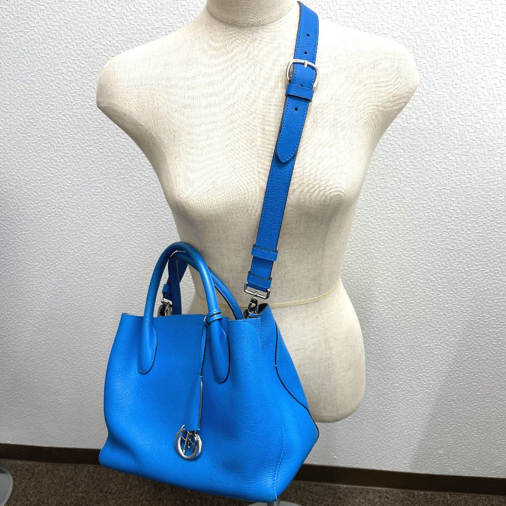 Dior Tote Bag leather blue Handbag Crossbody open bar handbag Women Used Authentic