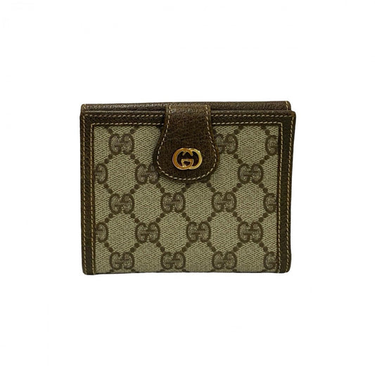 GUCCI Bifold Wallet Leather, PVC Brown GG logo Metal Women Used Authentic