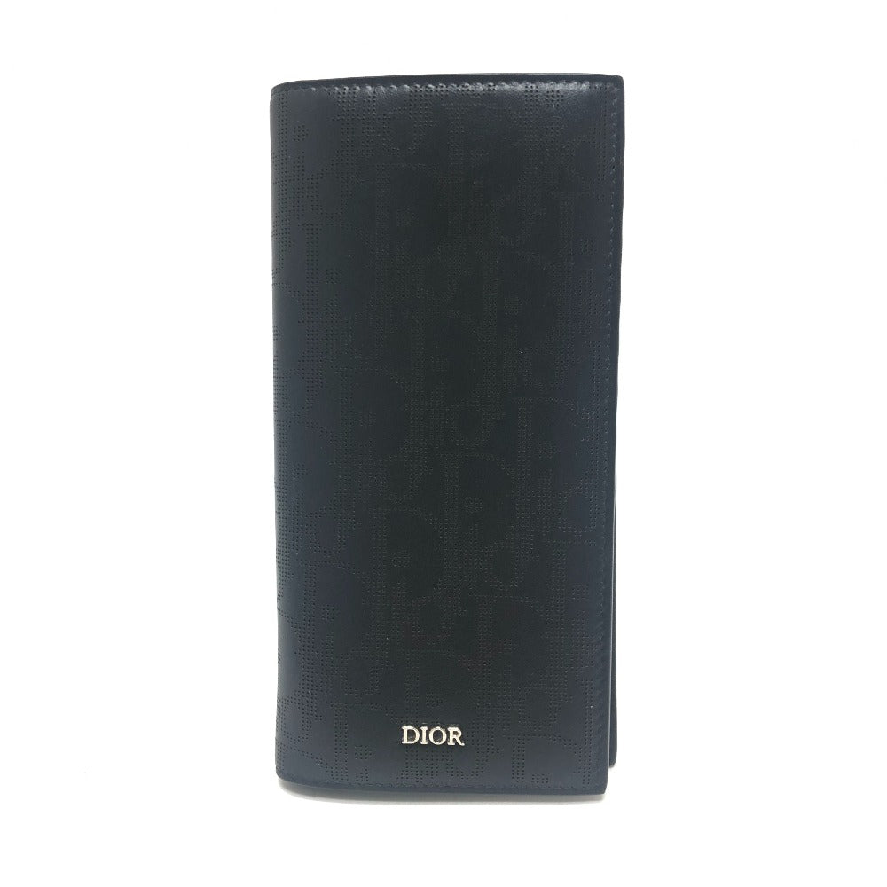 Dior Long Wallet Purse leather black Punching of League