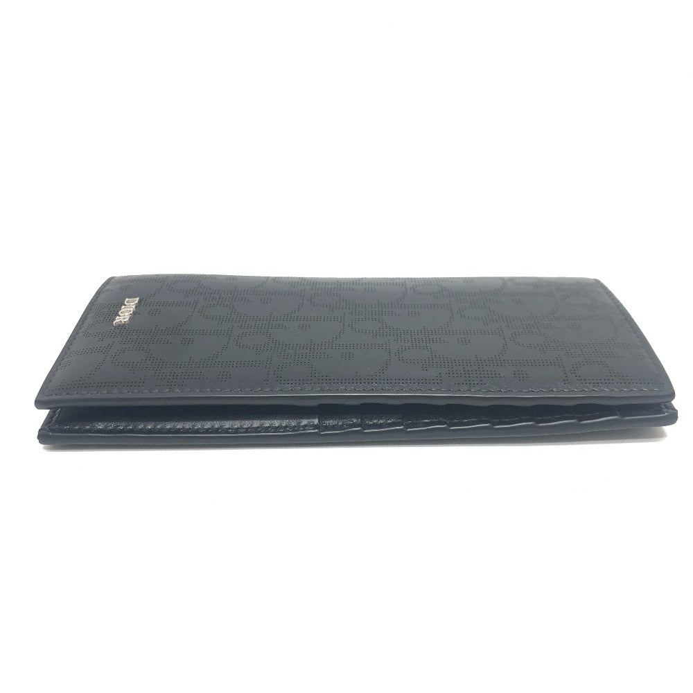 Dior Long Wallet Purse leather black Punching of League