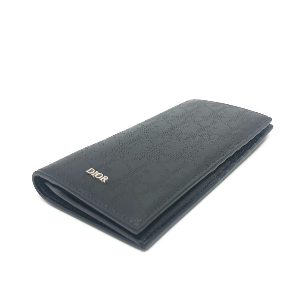 Dior Long Wallet Purse leather black Punching of League