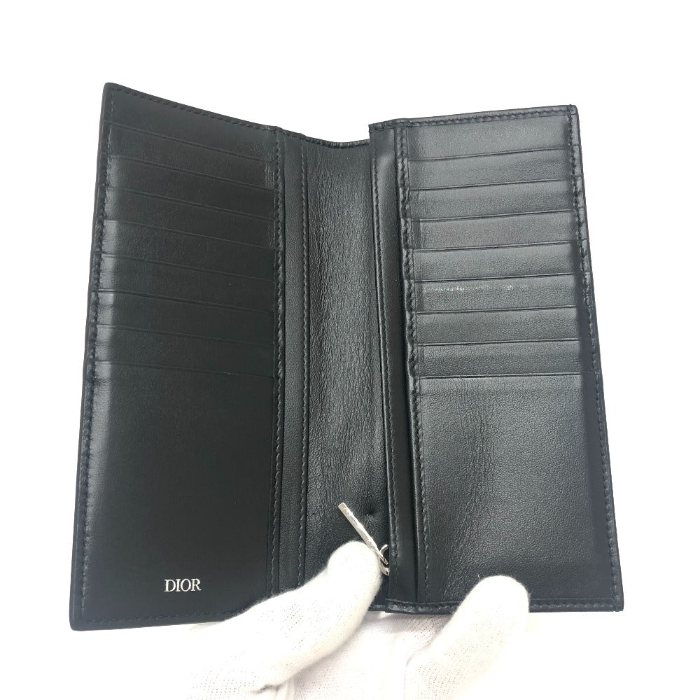 Dior Long Wallet Purse leather black Punching of League