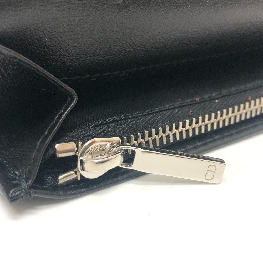 Dior Long Wallet Purse leather black Punching of League