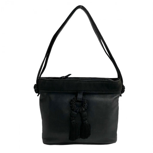 LOEWE Handbag Leather, Nappa Leather, Suede black LOEWE logo engraved tassel bead motif Women Used Authentic