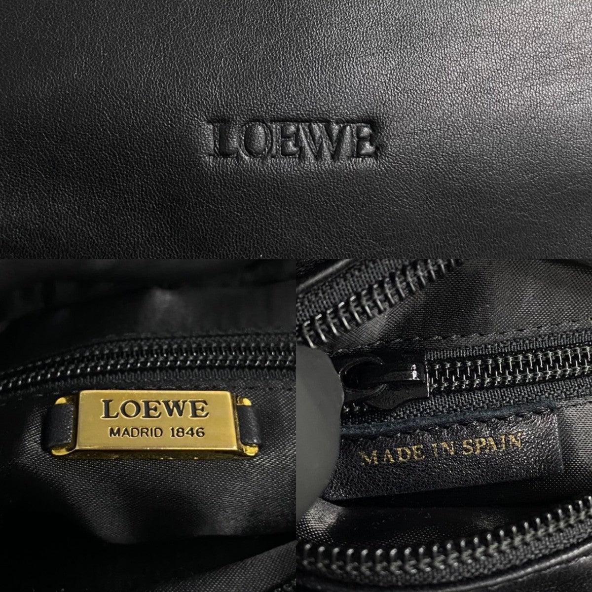 LOEWE Handbag Leather, Nappa Leather, Suede black LOEWE logo engraved tassel bead motif Women Used Authentic