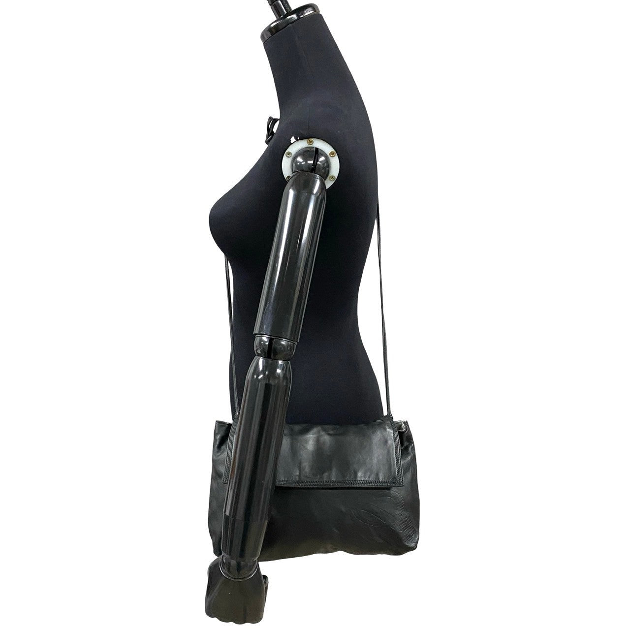 LOEWE Shoulder Bag leather black Anagram logo Women Used Authentic
