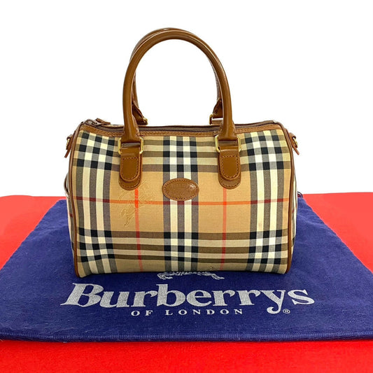 BURBERRY Handbag Leather, Canvas Brown Nova Check Women(Unisex) Used Authentic