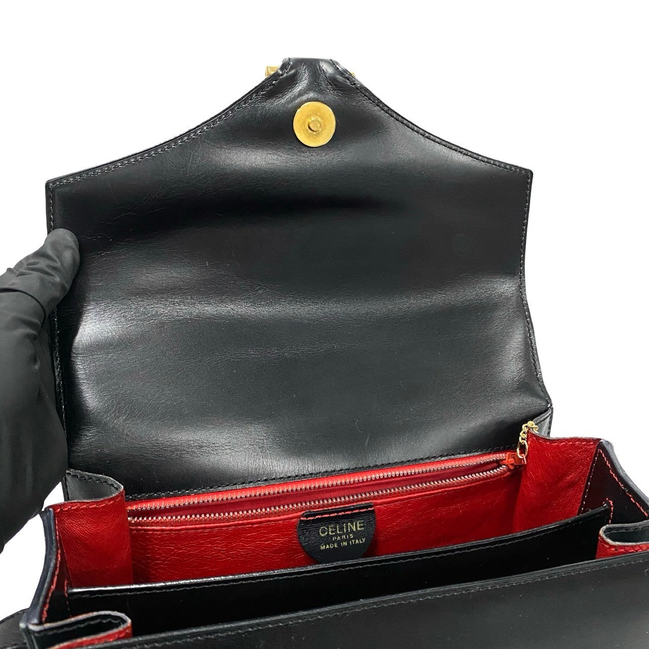 CELINE Shoulder Bag Calfskin, Leather black Gancini logo Metal Women Used Authentic