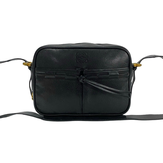 LOEWE Shoulder Bag leather black Anagram logo Women Used Authentic