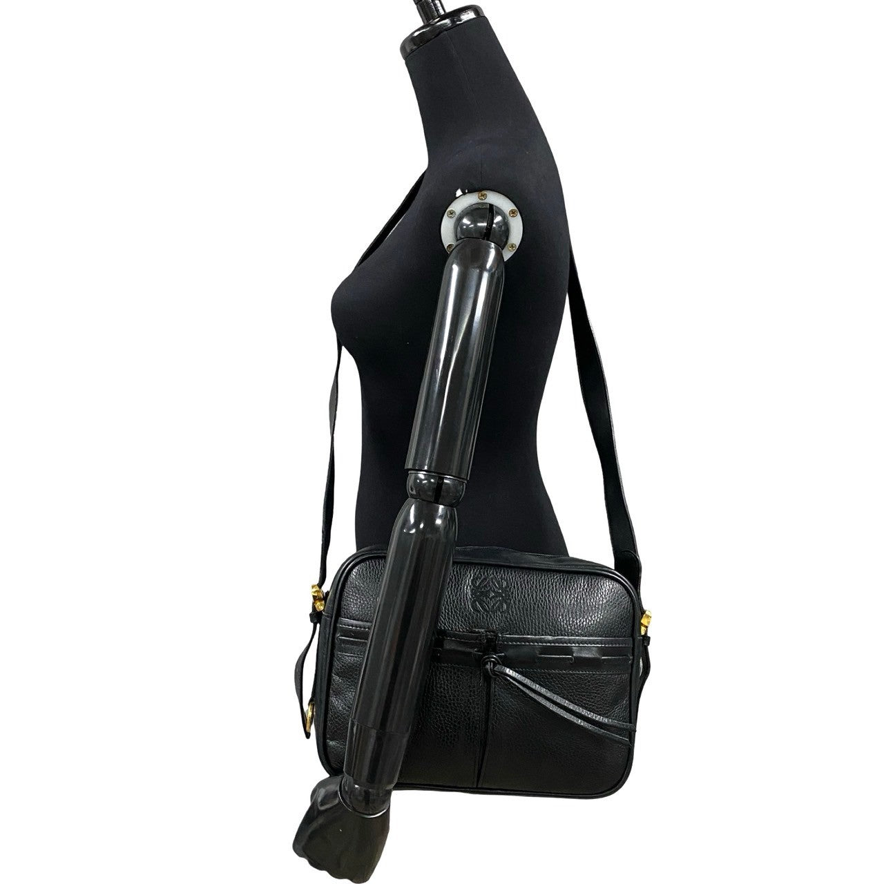 LOEWE Shoulder Bag leather black Anagram logo Women Used Authentic