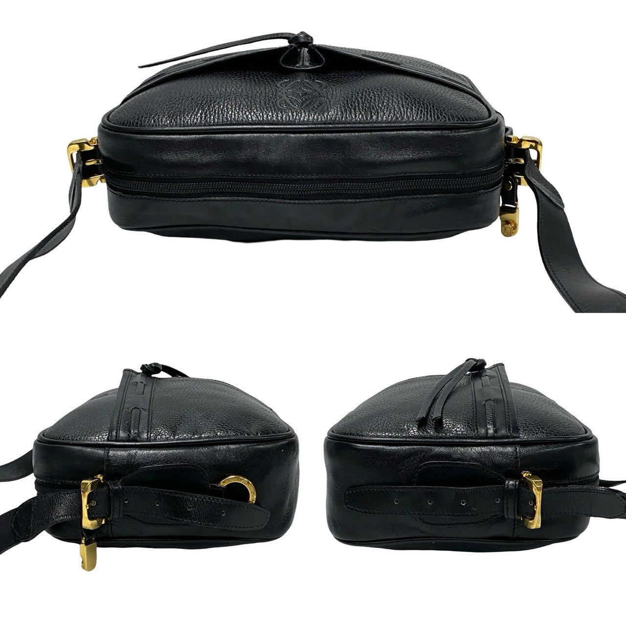 LOEWE Shoulder Bag leather black Anagram logo Women Used Authentic