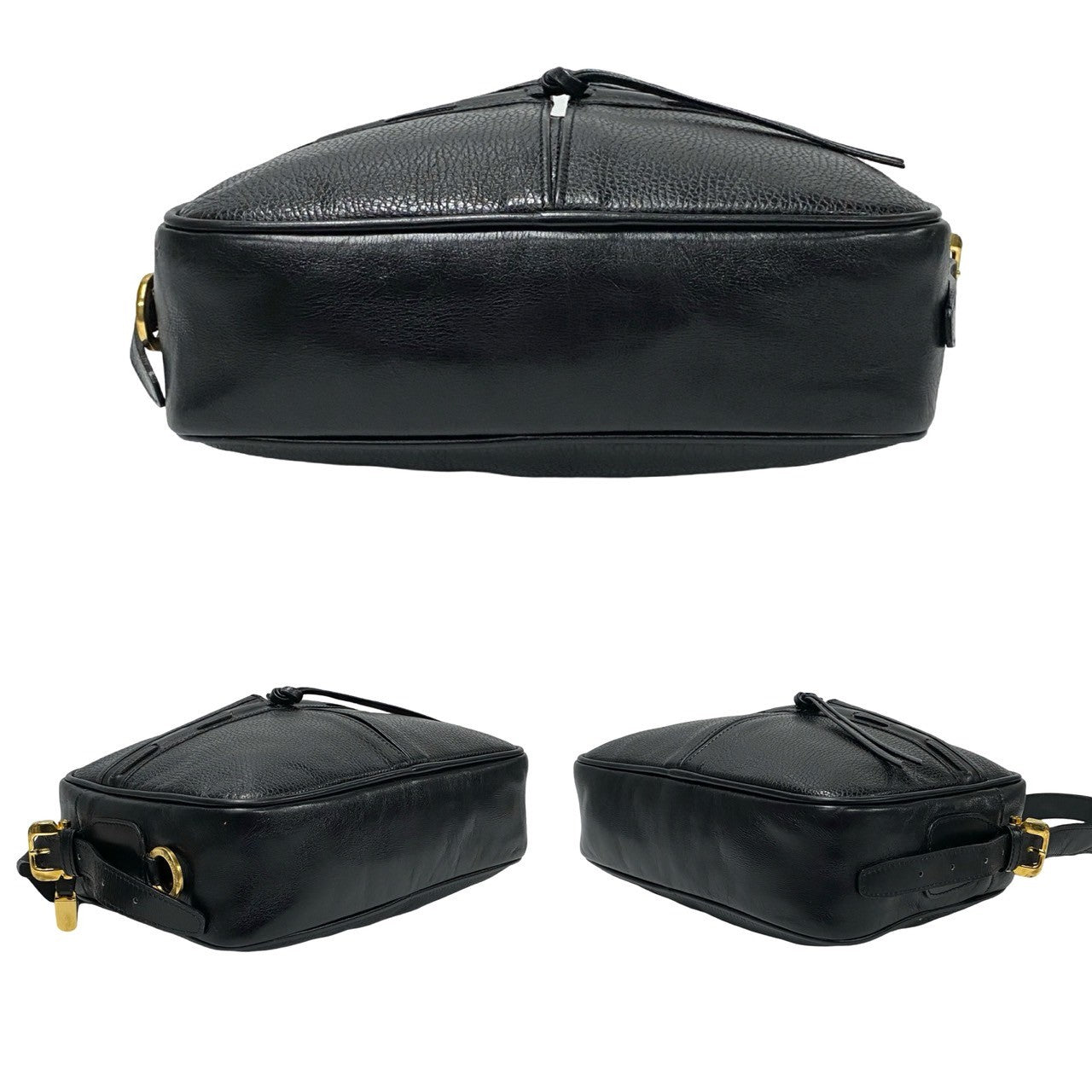 LOEWE Shoulder Bag leather black Anagram logo Women Used Authentic