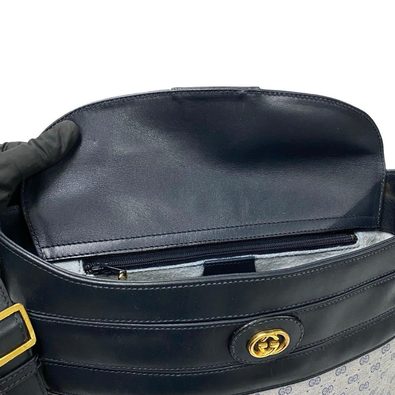 GUCCI Shoulder Bag Leather, PVC Navy Micro GG logo Metal Women Used Authentic
