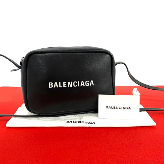 BALENCIAGA Shoulder Bag leather black Everyday camera bag Women Used Authentic