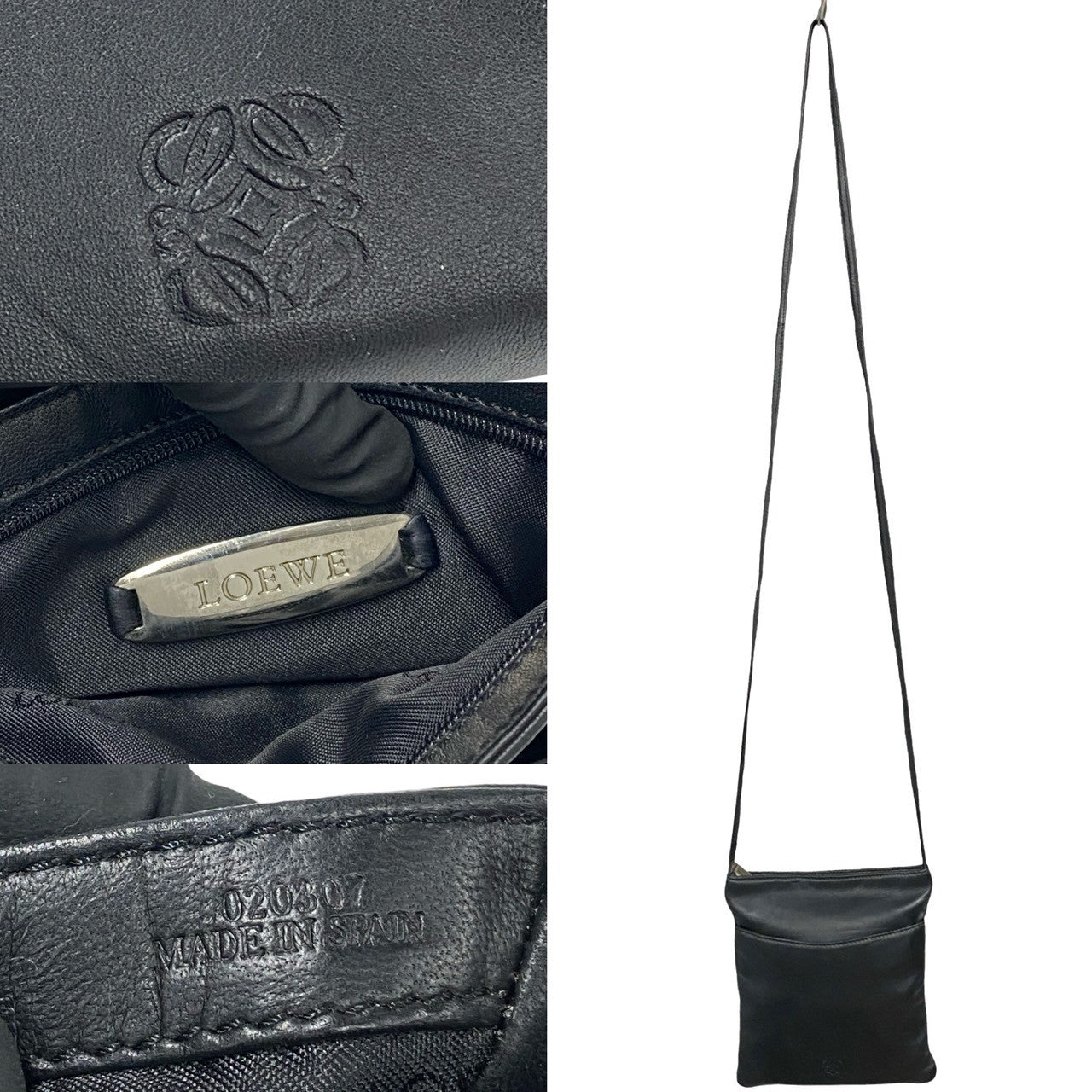 LOEWE Shoulder Bag leather black Anagram logo Women Used Authentic