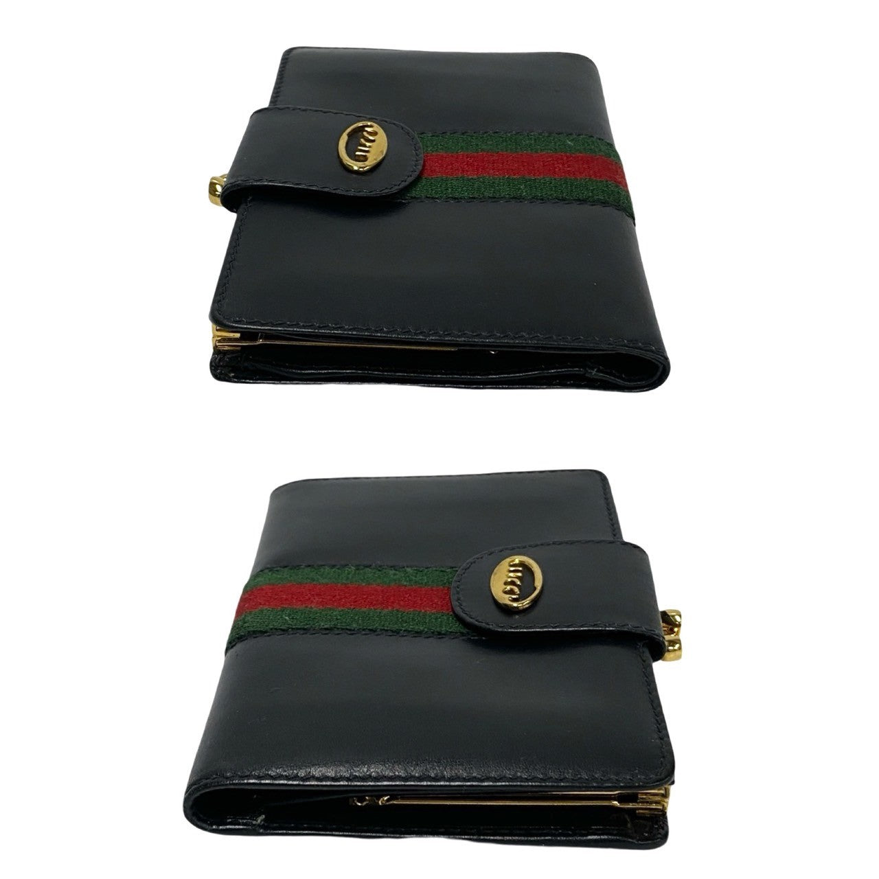 GUCCI Bifold Wallet leather black logo Metal Sherry line Women Used Authentic