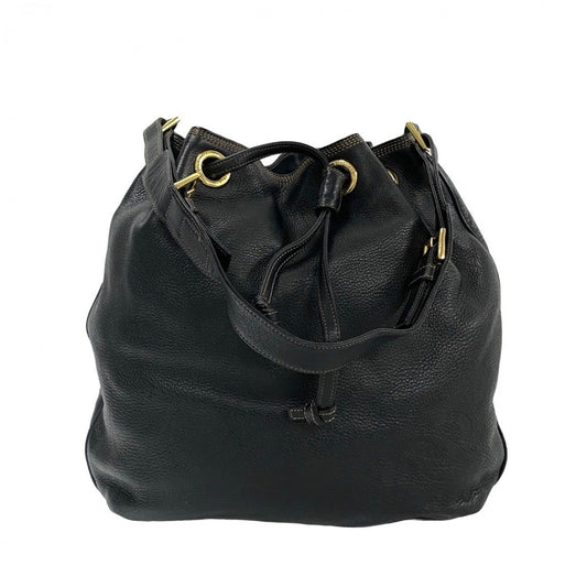 LOEWE Shoulder Bag leather black Anagram logo Women Used Authentic