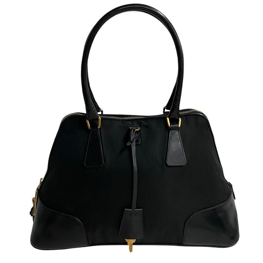 PRADA Handbag Nylon, Leather black Triangle Logo Metal Women Used Authentic