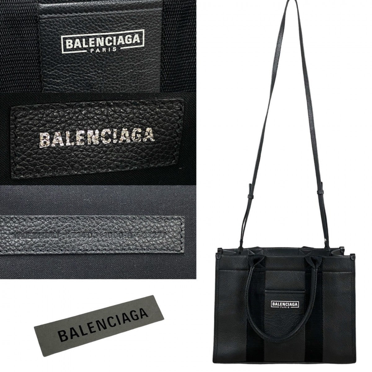 BALENCIAGA Shoulder Bag Leather, Nylon black logo Hardware Tote mens(Unisex) Used Authentic