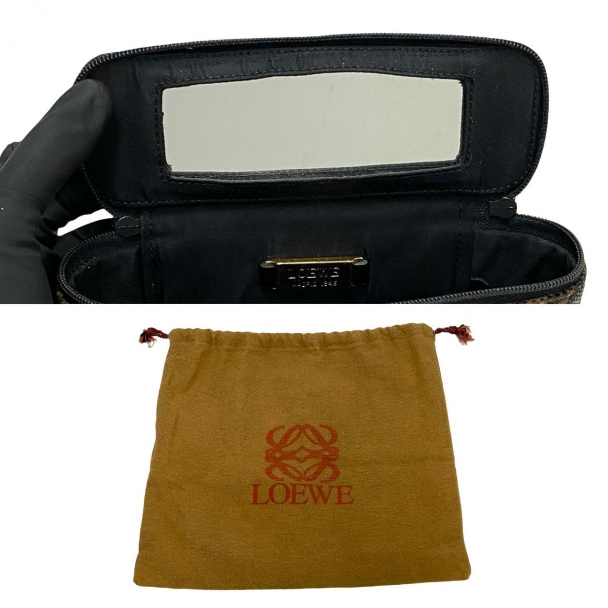 LOEWE Handbag Patent leather, PVC black Leopard Leopard Pattern Women Used Authentic