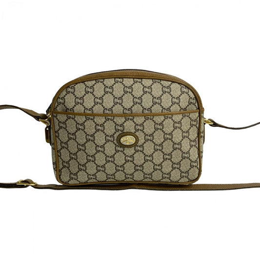GUCCI Shoulder Bag Leather, PVC Brown Gucci Plus logo Metal Old Gucci Women Used Authentic