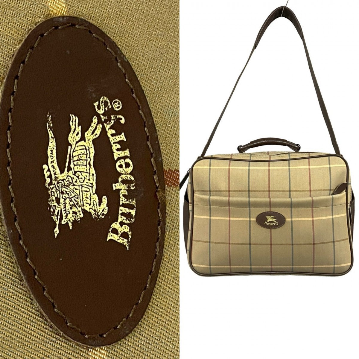 BURBERRY Shoulder Bag Canvas, Leather Brown Shadow Horse logo mens Used Authentic