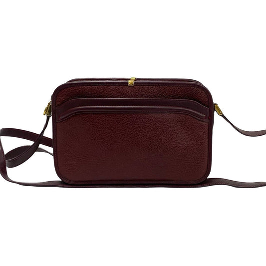 GUCCI Shoulder Bag leather wine-red GG logo Metal Women Used Authentic