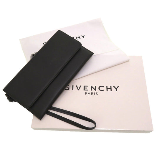 GIVENCHY Clutch bag leather black logo Women Used Authentic
