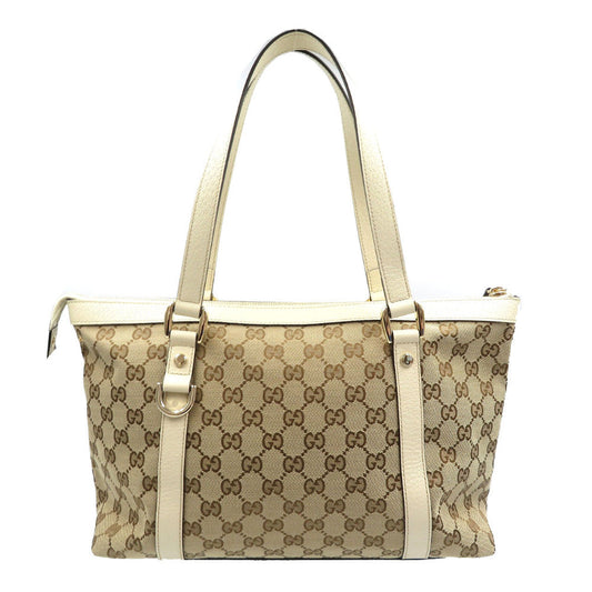 GUCCI Tote Bag 141470 GG canvas, leather beige Abbey line Women Used Authentic