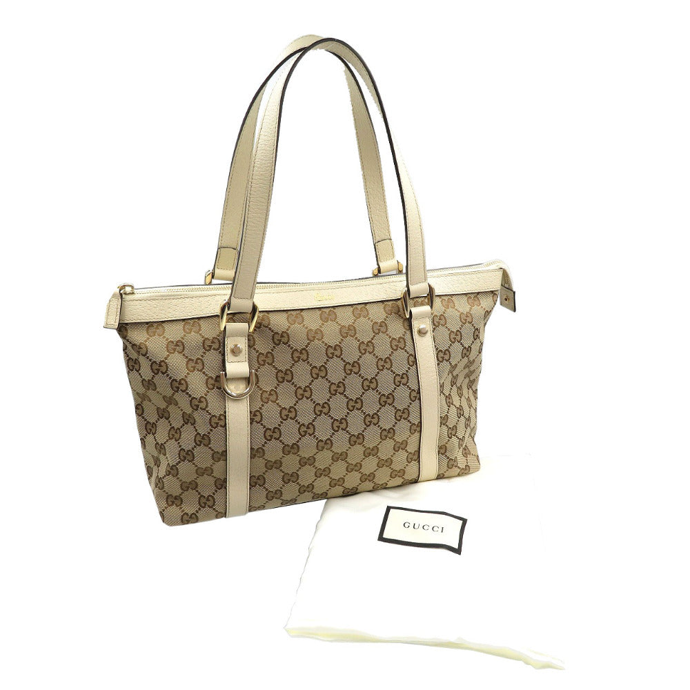 GUCCI Tote Bag 141470 GG canvas, leather beige Abbey line Women Used Authentic