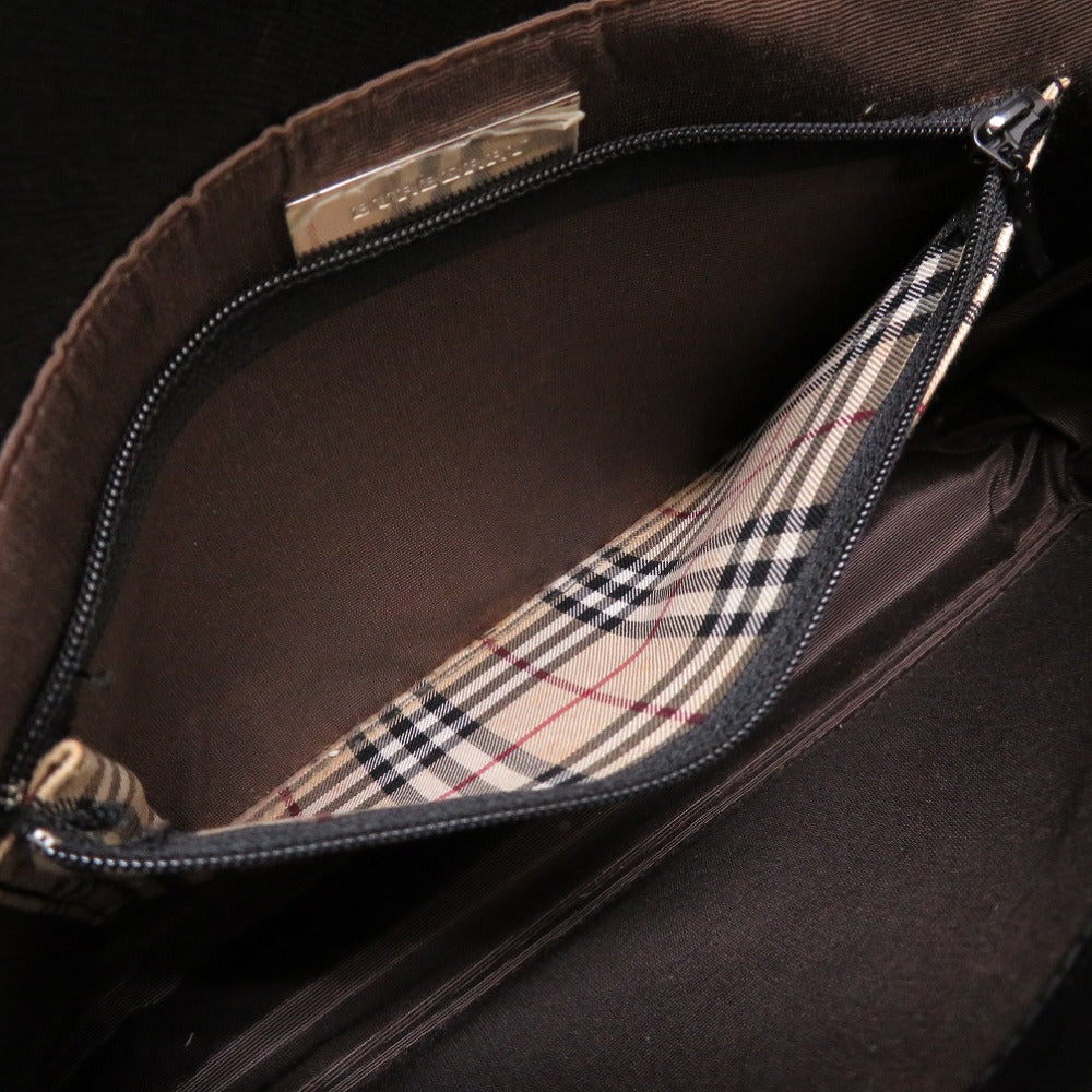 BURBERRY Handbag leather black Check Pattern Women Used Authentic
