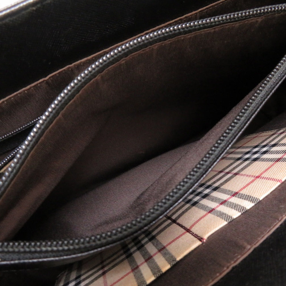 BURBERRY Handbag leather black Check Pattern Women Used Authentic