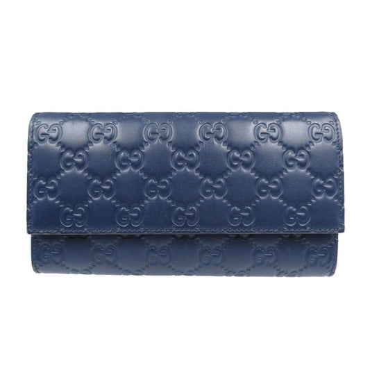 GUCCI Long Wallet Purse 410100 leather Navy Guccisima Women Used Authentic