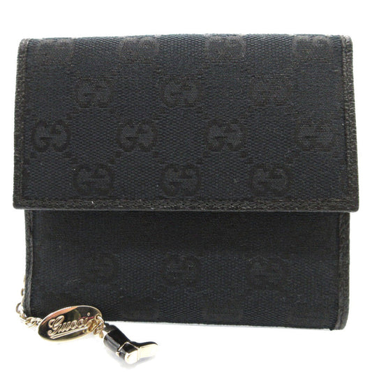 GUCCI Bifold Wallet 154182 GG canvas, leather black W Hook Wallet  Women Used Authentic