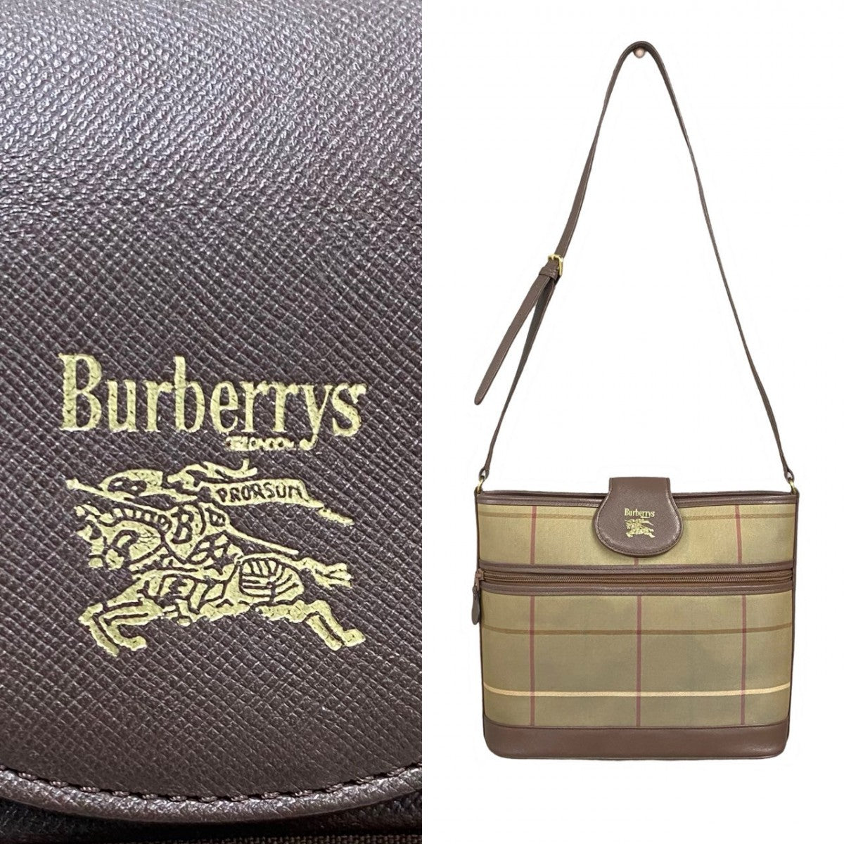 BURBERRY Shoulder Bag Canvas, Leather Brown Nova Check Shadow Horse logo Women Used Authentic