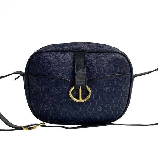 Dior Shoulder Bag Leather, PVC Navy Honeycomb Pattern Women Used Authentic